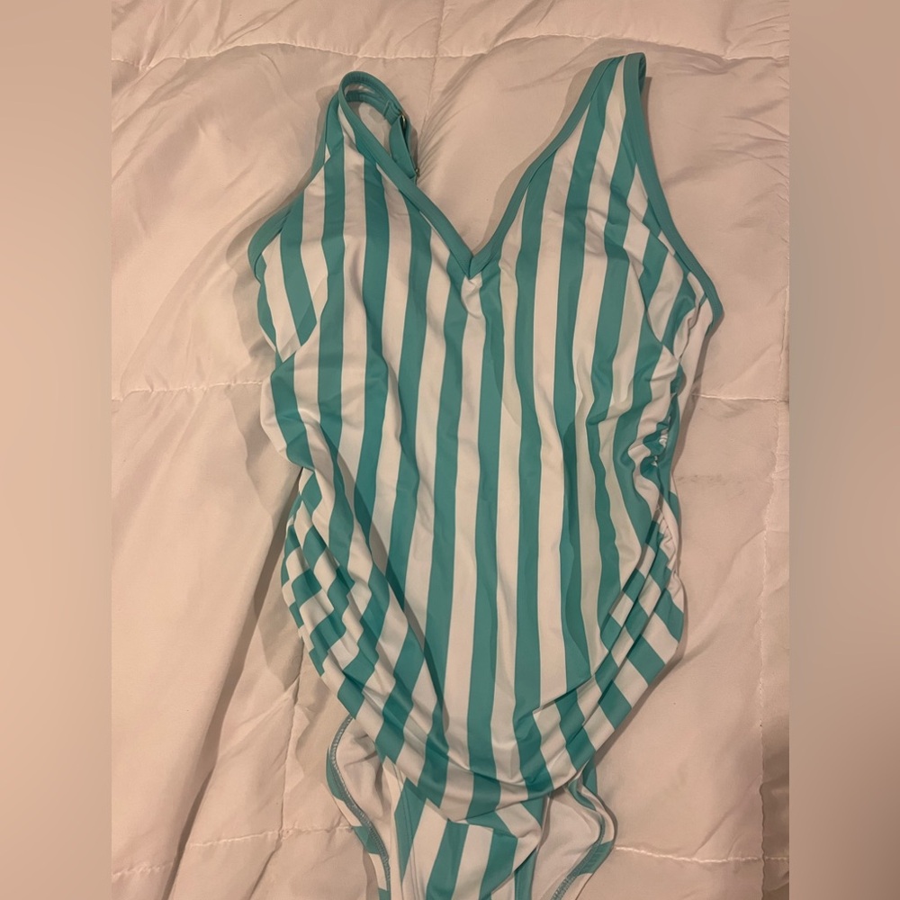 NEW: turquoise and white striped bathing suit